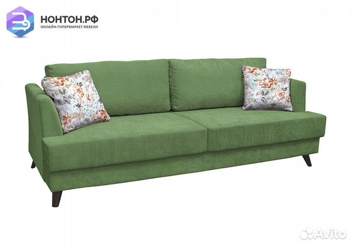 Диван тик-так Дамаск зеленый / коричневые цветы