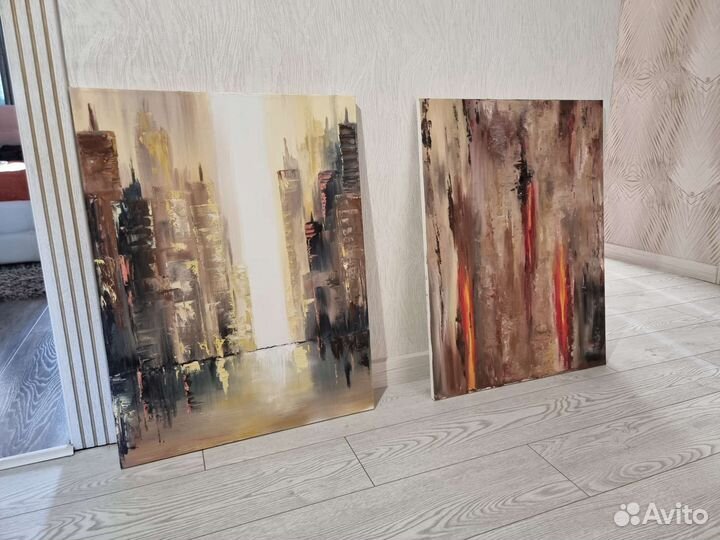 Картина маслом на холсте, город, абстракция