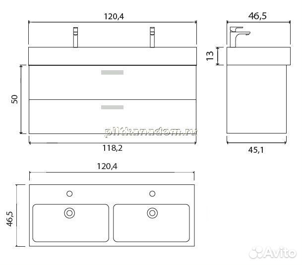 Creto Tivoli тумба подвесная Bamenda Duo 120, 8-1393BA