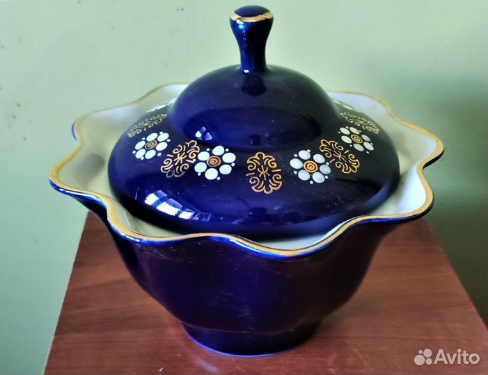 Сахарница, конфетница большая кобальт СССР