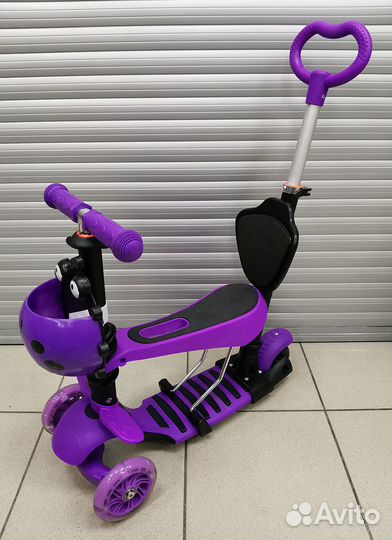 Самокат Scooter 5в1 с родительской ручкой. фиолет