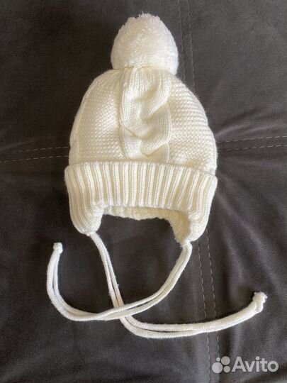 Вязаный меховой комплект на выписку 56-68