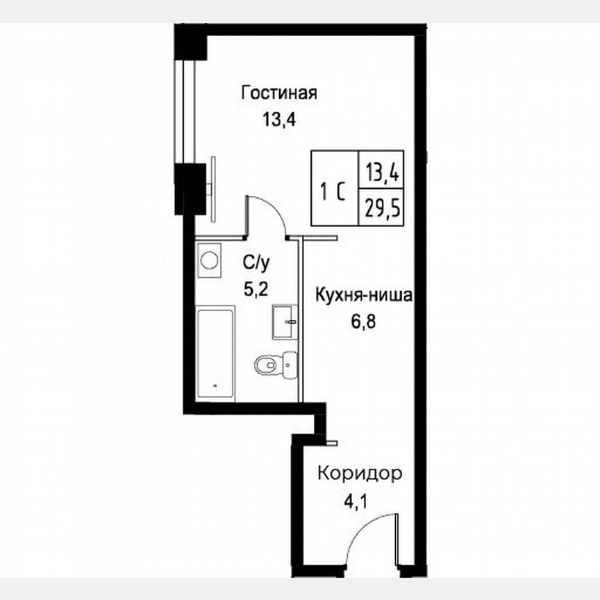 Апартаменты-студия, 29,5 м², 7/30 эт.