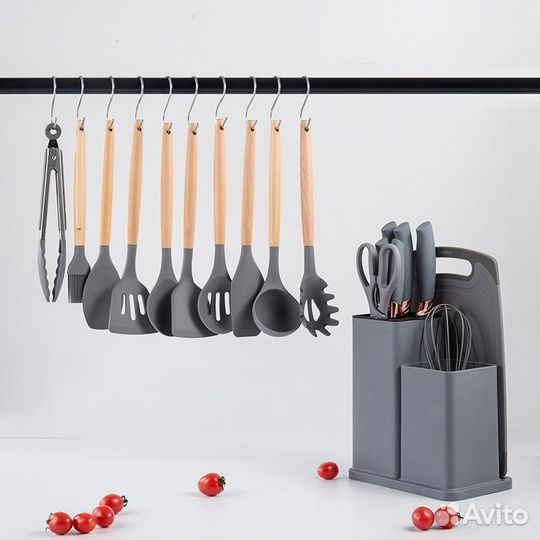 Набор кухонный из 19 предметов. Бамбук, силикон