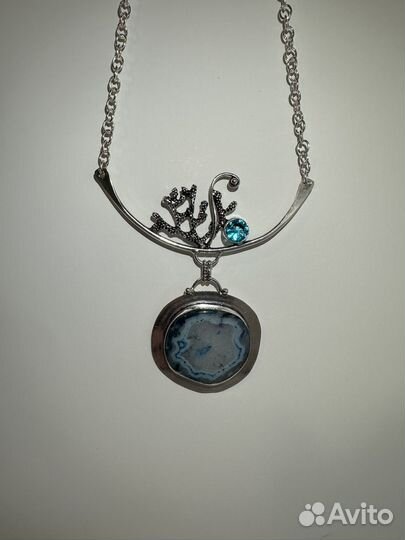 Колье серебро агат