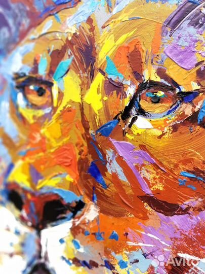 Акцентная картина маслом лев