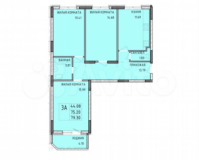3-к. квартира, 79 м², 2/14 эт.