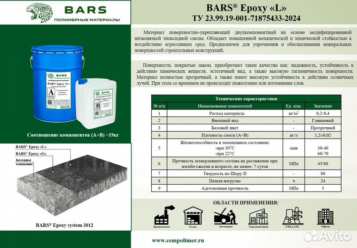 Упрочняющий эпоксидный лак по бетону Bars Epoxy 