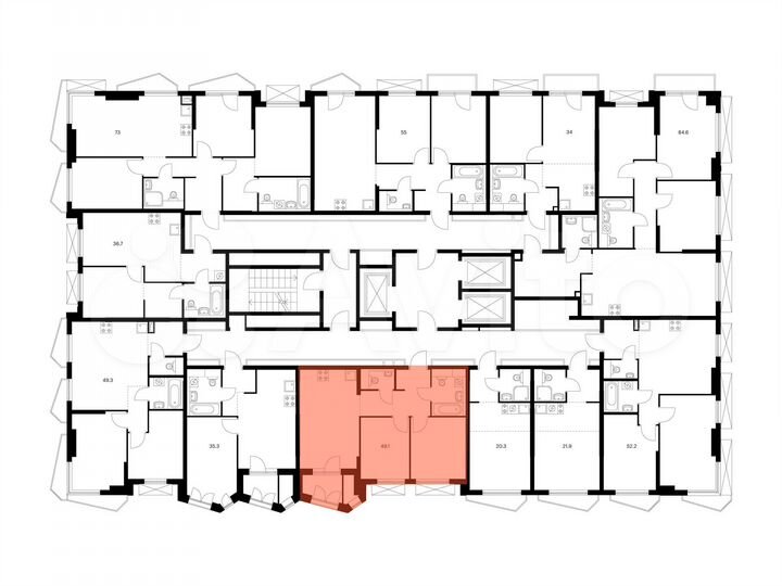 2-к. квартира, 49,1 м², 8/23 эт.