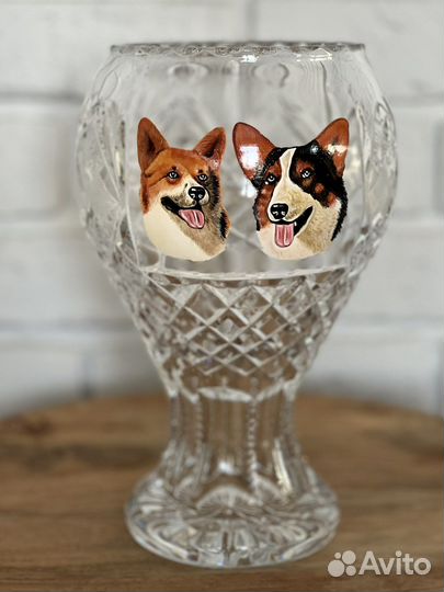 Ваза/кубок хрустальный с корги h-24 см