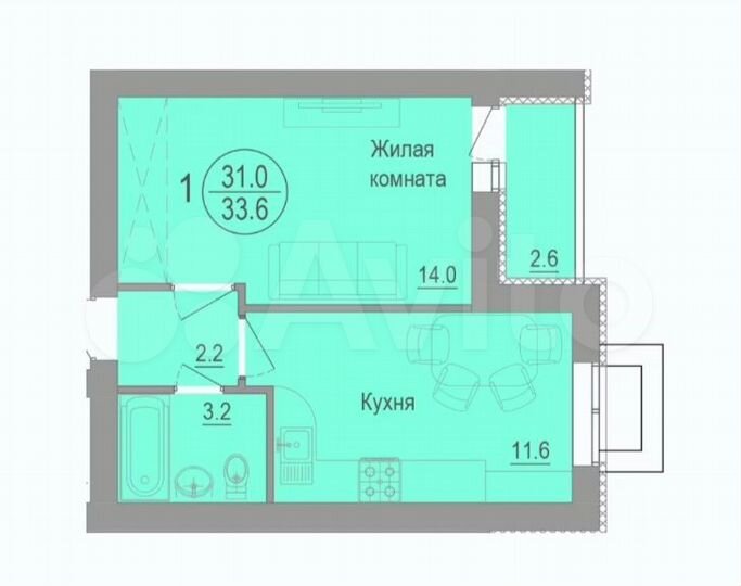 1-к. квартира, 33,6 м², 10/11 эт.