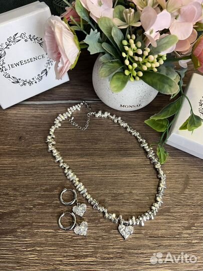 Комплект чокер и серьги из гематита