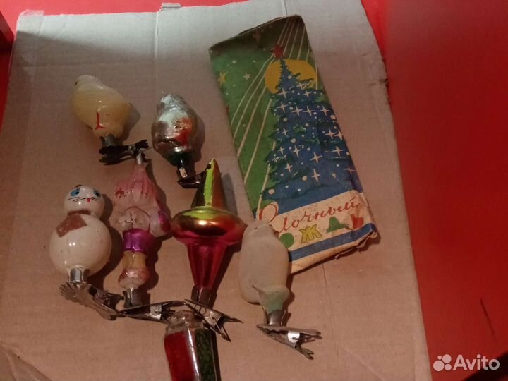 Елочные игрушки на прищепке 7 штук старинные