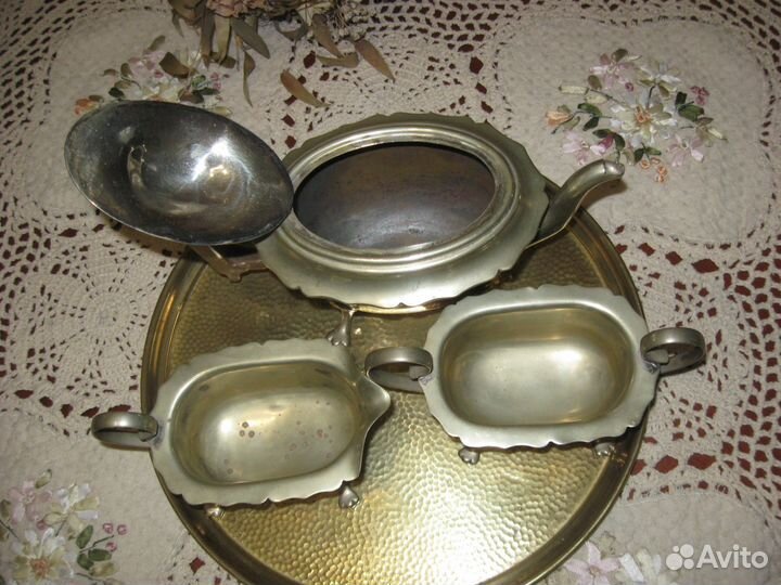 Антикварный кофейный набор глубокое серебрение