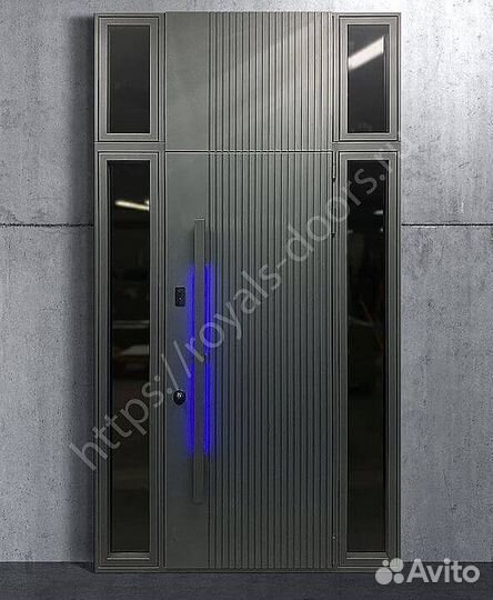 Дизайнерская уличная дверь с подсветкой и стеклом