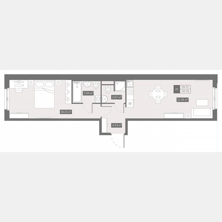 1-к. апартаменты, 50,8 м², 16/17 эт.