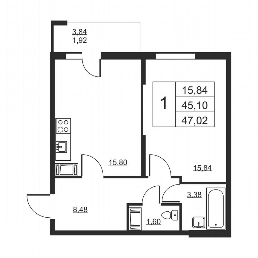 1-к. квартира, 47 м², 14/19 эт.