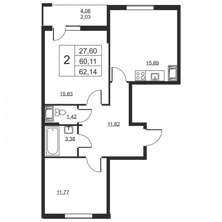 2-к. квартира, 62,1 м², 5/19 эт.