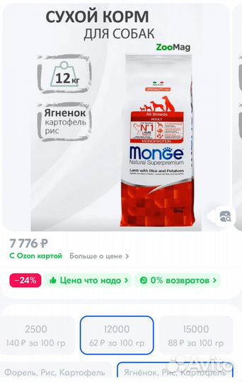 Корм для собак monge 12 кг