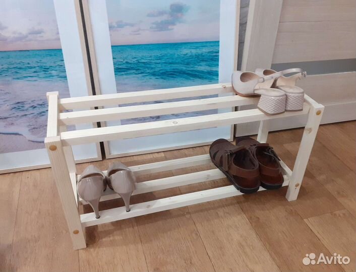 Полка для обуви из дерева, некрашеная