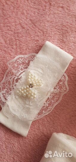 Нарядные пинетки, колготки и повязка