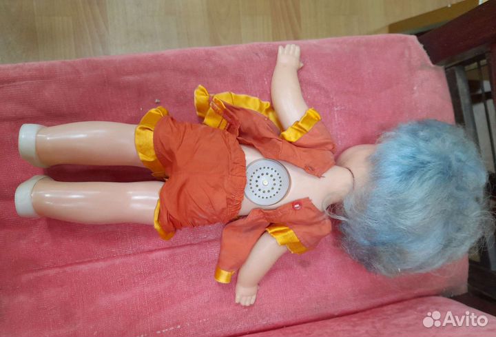 Винтажная советская кукла с синими волосами