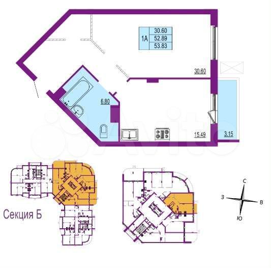 1-к. квартира, 53,8 м², 11/17 эт.