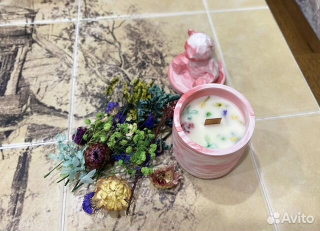 Свечи с цветами и мишкой, роза и пион