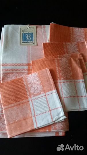 Скатерть с 6 салфетками льняная новая СССР