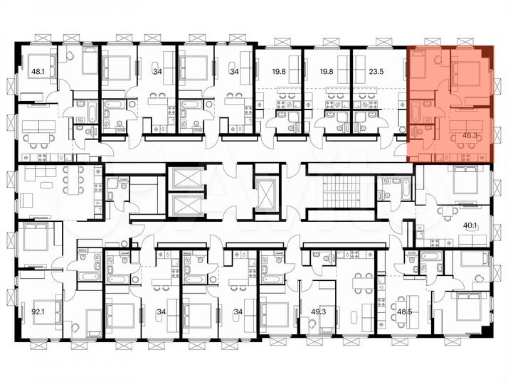 2-к. квартира, 46,3 м², 18/25 эт.