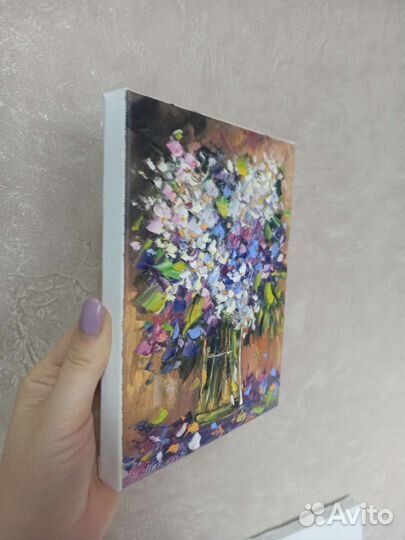 Картина Сирень маслом цветы в вазе натюрморт