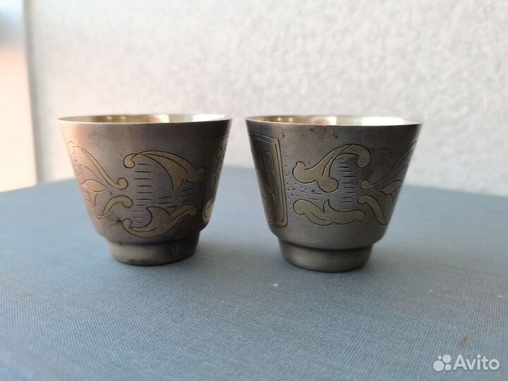 Стопки львы тигры серебро 875 СССР позолота