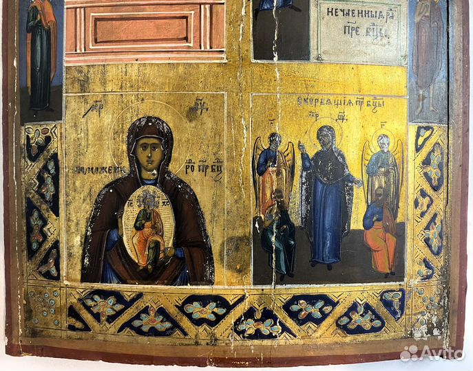 Старинная икона Четырехчастная Частник Богородичны