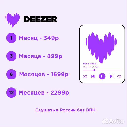 Deezer premium 3/6/12 мес