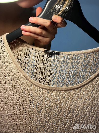 Ажурное прозрачно-бежевое платье