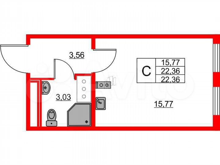 Квартира-студия, 22,4 м², 23/25 эт.