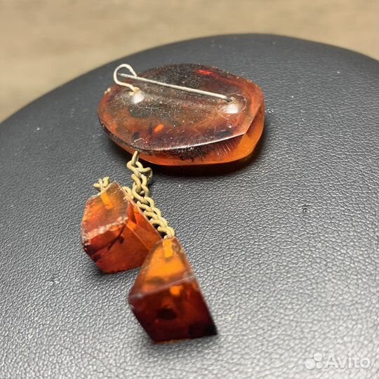 Винтажная Брошь Янтарная Натуральный Янтарь Ретро
