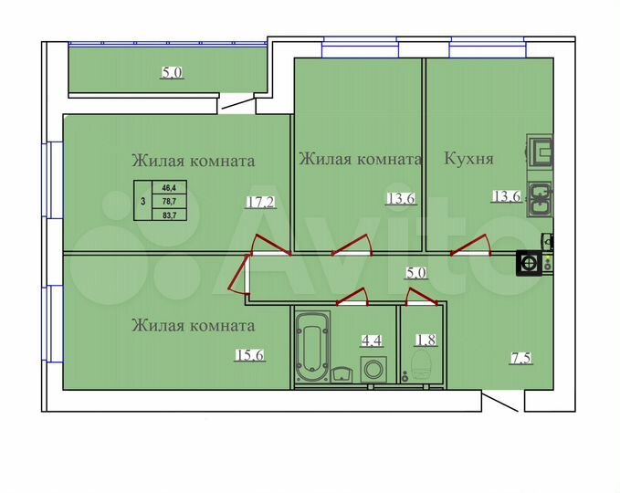 3-к. квартира, 83,7 м², 12/14 эт.