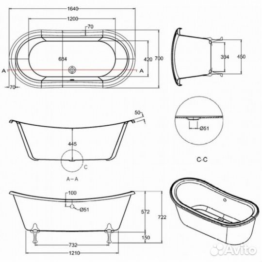 Ванна Burlington Bateau T10F+L2C