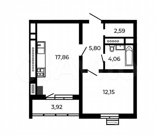 1-к. квартира, 44,4 м², 5/5 эт.