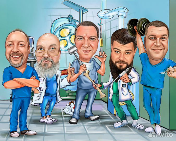 Цифровой шарж портрет, печать на холсте по фото