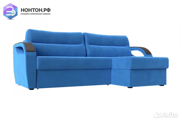 Диван угловой еврокнижка Форсайт велюр голубой