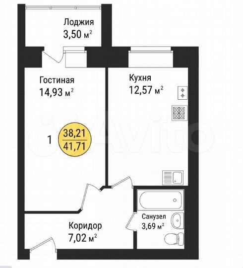 1-к. квартира, 42 м², 9/10 эт.