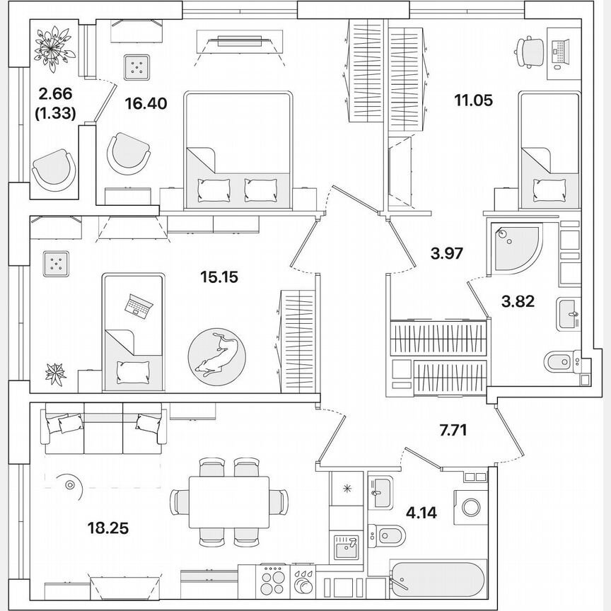 3-к. квартира, 81,8 м², 12/12 эт.