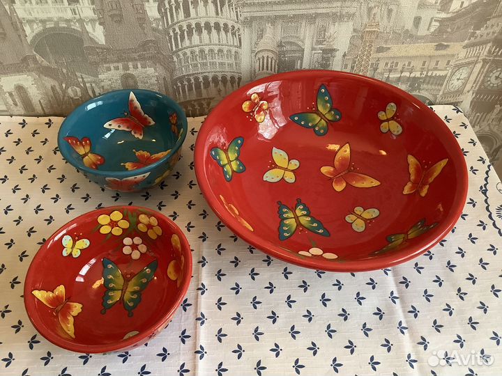 Блюдо большое керамика и 2 салатника Греция