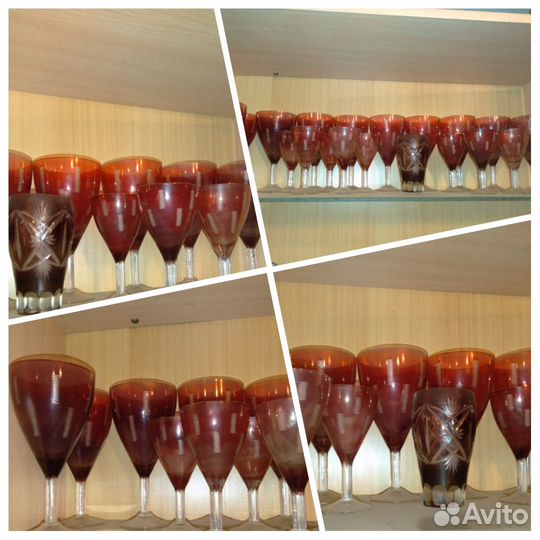 Бокалы набор СССР красное стекло хрусталь