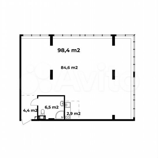 1-к. апартаменты, 98,4 м², 3/6 эт.