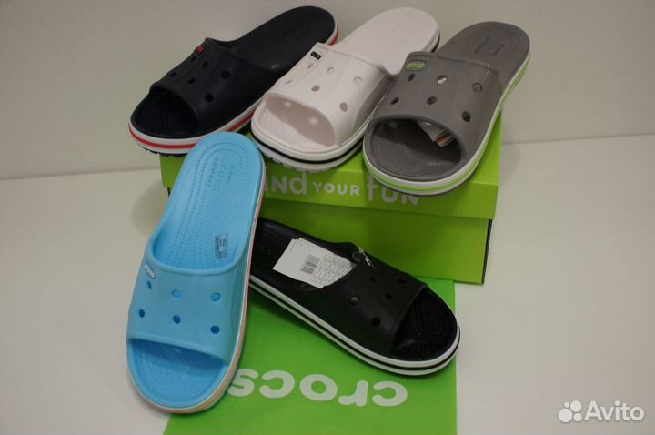 Сланцы Crocs Bayaband Slide в коробке с джибитсами