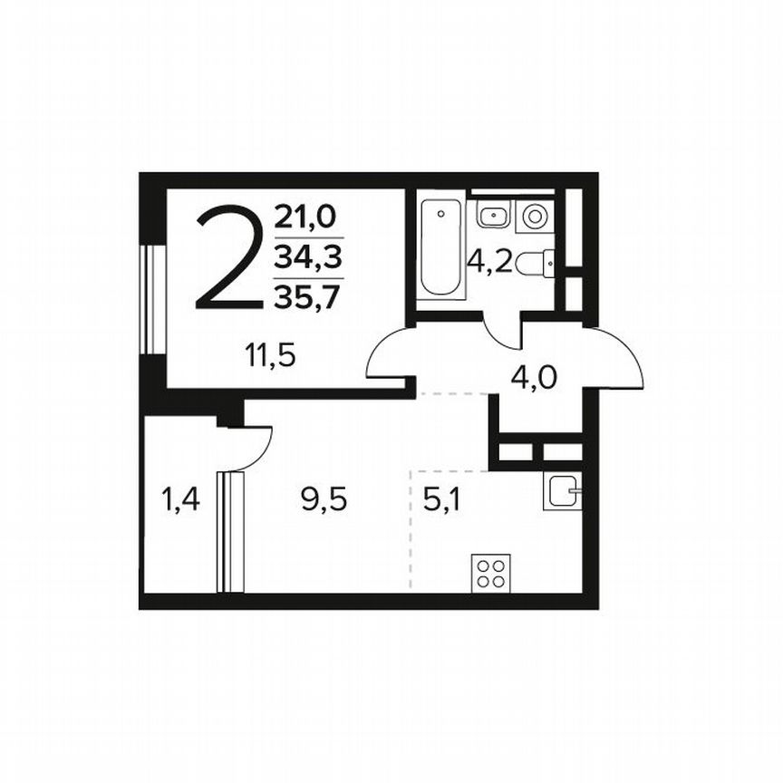 2-к. квартира, 35,7 м², 11/11 эт.