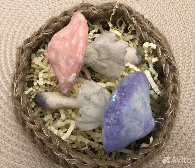 Ватная елочная игрушка гриб, мухомор, поганка